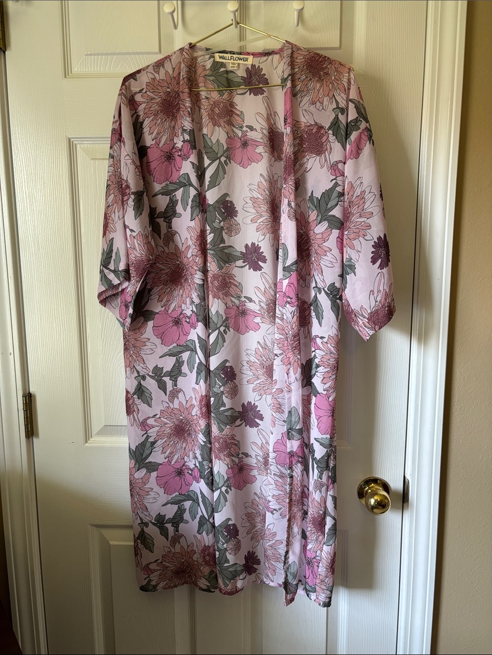 Wildflower Pink Floral Kimono Cardigan Size Small | Sheer Boho Duster